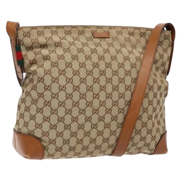 GUCCI GG Canvas Shoulder Bag Beige Silver - Picture 1 of 16